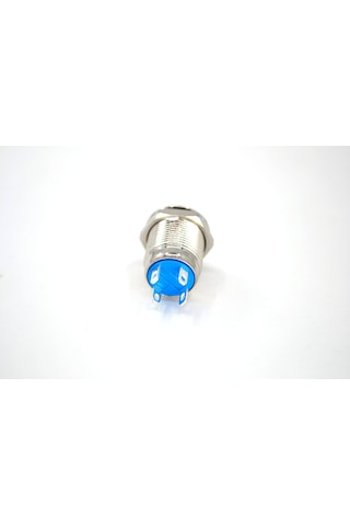 12V Mavi Işıklı Yuvarlak Metal 12 MM Yaylı Buton Anahtar