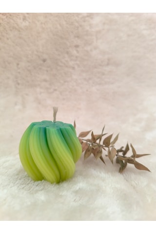 Dalga Desenli Dekoratif Mum, Tek Renk Yeşil