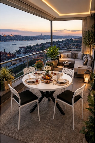 Beyaz 4 Kişilik Minderli Balkon Takımı, Balkon Masası, Balkon Sandalyesi, Yuvarlak Masa, Yemek Masası, Mutfak Masa Sandalye Takımı, 4 Sandalye 1 Masa Beyaz/siyah-beyaz