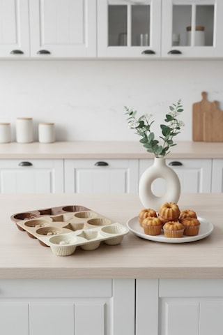 12'li Silikon Cupcake Kalıbı Kek Ve Kurabiye Kalıp Seti Çok Amaçlı Pişirme Kalıbı Bej