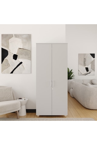 Kilitli Ve Bölmeli Çok Amaçlı Dolap, Ofis Ve Ev İçin Kilitlenebilir Ahşap Dolap, 190x80x40cm Gri