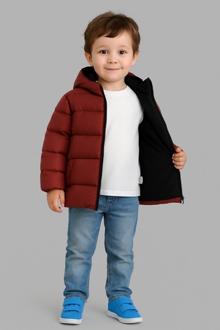 Blayn Jeans Erkek Çocuk Kapşonlu Montiçi Polarlı Su Ve Rüzgara Dayanıklı Bordo