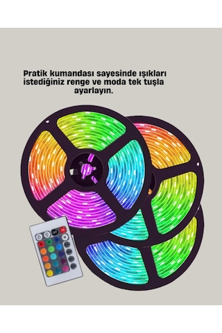 Mey İthalat Müziğe Duyarlı Renkli Smart Şerit Led Işık Usb Bağlantılı Ambiyans Aydınlatma Çok Renkli