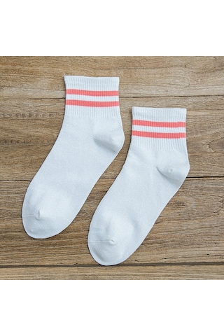 Bgk Unisex 8 Çift Koton Ekonomik Beyaz Renk Desenli Tenis Çorap Beyaz
