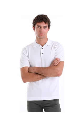 Hatemoğlu Beyaz Comfort Fit Düz Polo Yaka Rayon Triko Tişört Beyaz