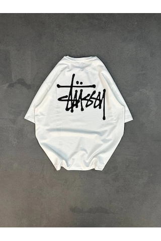 Wear Vexel Erkek Tişört Bisiklet Yaka Baskılı Oversize Kısa Kol T-shirt - Beyaz Çok Renkli