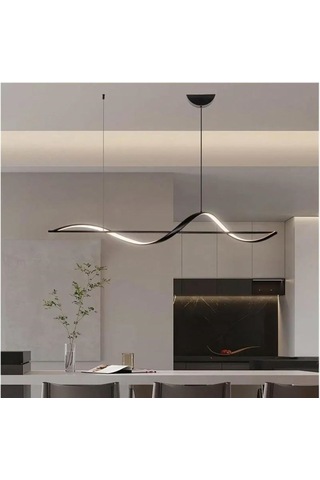 Modern Yemek Masası Siyah Kasa Günışığı Led Avize Siyah