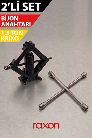 Oto Kriko 1.5 Ton Cırcırlı + 4 Lü Bijon Anahtarı Seti Universal Araç Krikosu Yol Yardım Seti
