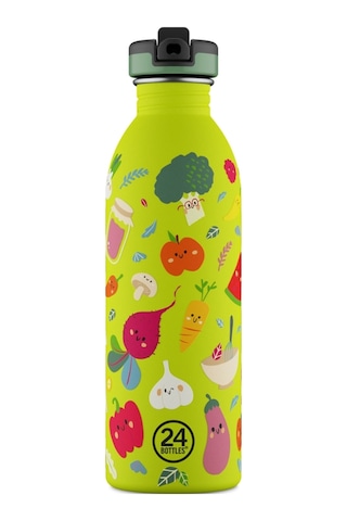 Kids Bottle Veggie Friends Pipetli Paslanmaz Çelik Çocuk Su Matarası 500 Ml Sarı