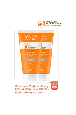 Cleanance Tinted Spf 50+ Yağlı Ve Akneye Eğilimli Ciltler İçin Renkli Güneş Kremi 50 Ml X2