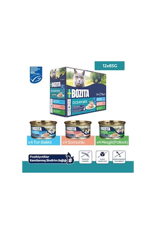 Bozita Okyanus Karışımı Ton Balıklı, Somonlu Ve Mezgitli Tahılsız Kedi Konservesi 12x85 Gr
