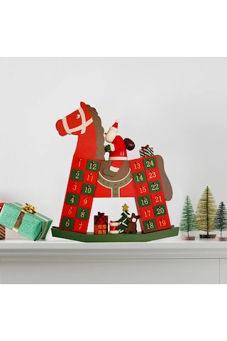 Ahşap Yılbaşı Süpriz Takvimi - Atlı Noel Baba Standart