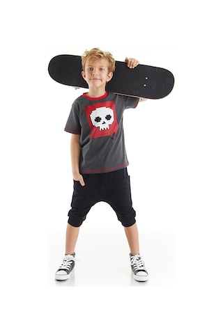 Denokids Mshb&g Skull Erkek Çocuk T-shirt Baggy Kapri Takım Çok Renkli