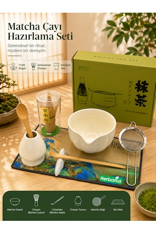6 Parça Beyaz Renk Matcha Çayı Hazırlama Seti - Geleneksel Japon Matcha Seti