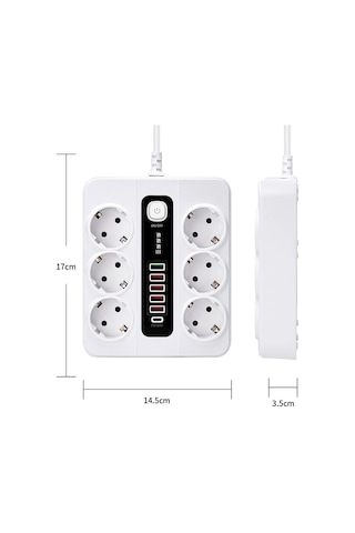 H-04 Termal Akım Korumalı 3000w 10 Amper 6'lı Priz 2 Metre Uzatma