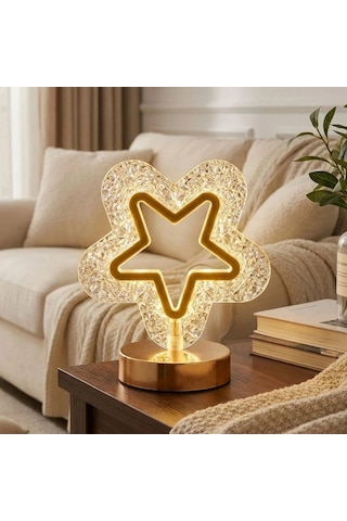 İçi Boş Yıldız Şeklinde Kristal Led Masa Lambası - Dokunmatik, 3 Renk Işık Modlu, Şarjlı Mini Dekoratif Gece Lambası Bx40 Çok Renkli