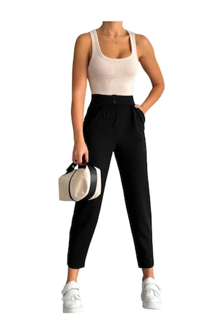 Çift Düğmeli Havuç Model Bilek Boy Kadın Kumaş Pantolon Siyah