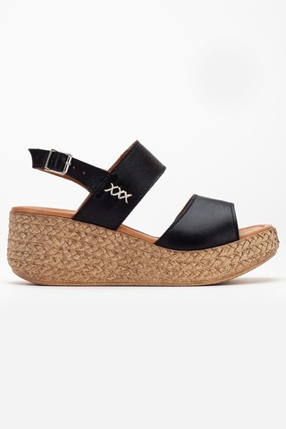 Analin Shoes Kadın Hakiki Deri Bantlı Dolgu Topuk Sandalet Siyah