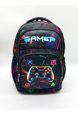 Erkek Çocuk İlk Okul Çantası 3'lü Set İlkokul Çantası Siyah Karakter Desenli Gamer Çok Renkli