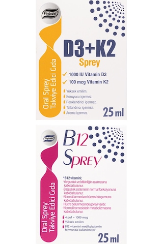 D3 K2 Sprey 25 ML + Vitamin B12 Sprey Çilek Aromalı 25 ML