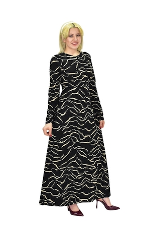 Kadın Leopar Desen Krep O Yaka Elbise Bgl-st03539 001