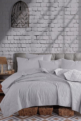 Eponj Home Kapitone Yatak Örtüsü Seti Çift Kişilik Solid Gri Gri