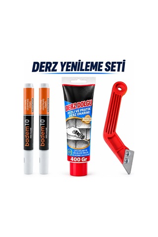 3'lü Set Faynas Beyaz Derz Yenileme Seti 400 Gr Derz Dolgu + Derz Kazıyıcı + 2'li Derz Kalemi