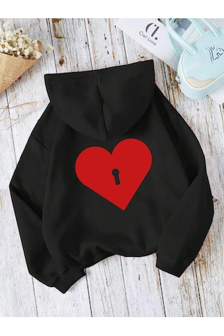 Nevermind Sevgili Çift Kombin Key To Yazı Baskılı Renk Kapüşonlu Sweatshirt Siyah