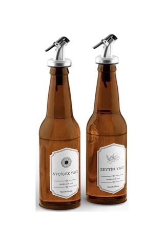 Cam Yağlık - 2 Li Pratik Kapaklı Yağlık 350 Ml. Yağdanlık Kahverengi