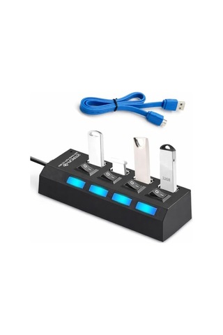 4 Port Usb 3.0 &amp 2.0 Hub Çoğaltıcı Switch Splitter, 50 Cm Kablo Uzunluğu, Usb 3.0 5 Gbps Hız, Siyah, Port Açm