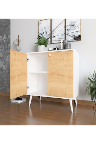 Floradesign Novo Çok Amaçlı Dolap / Kapaklı Raflı Dolap /meşe - Beyaz Meşe - Beyaz