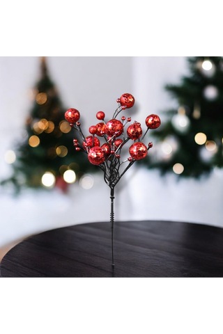 Yılbaşı Süsü Simli Pullu Mini Berry Kırmızı 20 Cm