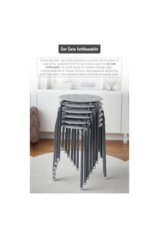 İronika Otto Metal Gövdeli Modern Tabure Mutfak Bahçe Taburesi - 6 Adet Gri Gri