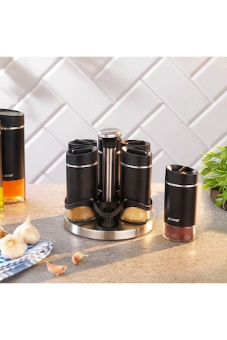 Schafer Silver Touch Döner Standlı Baharat Takımı 7 Parça-siyah Siyah