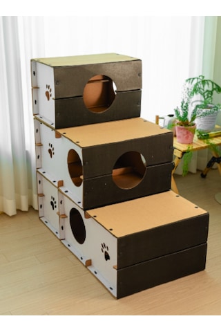 Catssle Kedi Oyun Evi Ve Tüneli Modüler 3 Katlı Karton