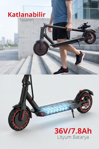5010-k 500w Elektrikli Scooter 36v 7.8ah Pil Led Aydınlatma Lcd Ekran Uygulama Destekli Katlanabilir Kırmızı