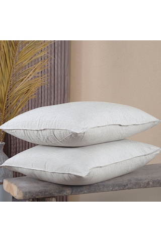 Pamuklu İpliği Boyalı Yıkamalı Kapaklı Yastık Kılıfı 2 Li Set 50x70 Cm Çift İğne Detaylı Açık Gri