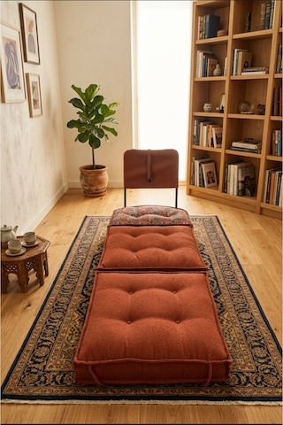Reyo Pufymax Comfy Plus Oval Bohem Tekli Koltuk Yatak Olabilen Katlanır Berjer & Modüler Yer Yatağı 75x75x 90 Cm Kiremit Desenli