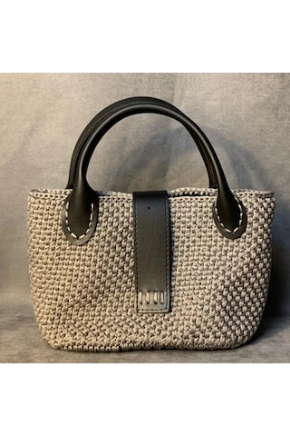 Uretti - Esra 6723 - El Örgüsü Gri Makrome İp Çanta Gri