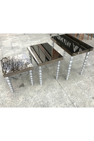 Zigon Sehpa ELMA Model Beyaz Parlak Beyaz Ayna Kaplama Tabla Ahşap Kayın Torna Ayak  El Yapım