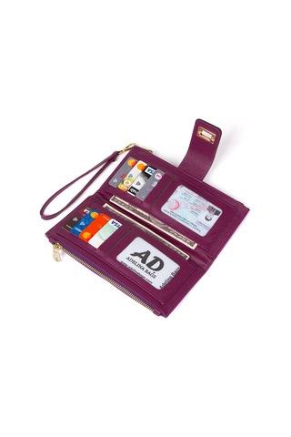 Mor Cüzdan Kağıt Bozuk Para Bölmeli Cüzdan Kilitli Bilek Asılı Siyah