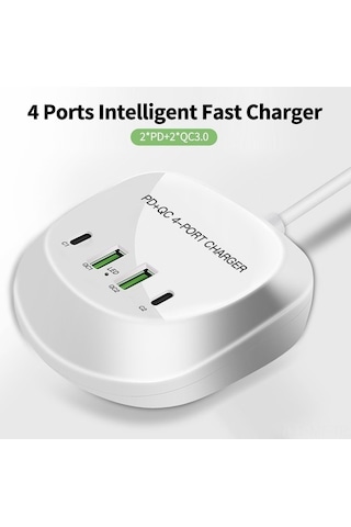 Novahub 4 Portlu Hızlı Şarj Cihazı - 2xpd+2xqc3.0, 40w, Geniş Voltaj, Beyaz, 100-240v, Kolay Kullanım