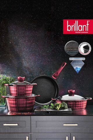 Brillant Sirius 7 parça Granit Tencere Tava Seti - Kırmızı