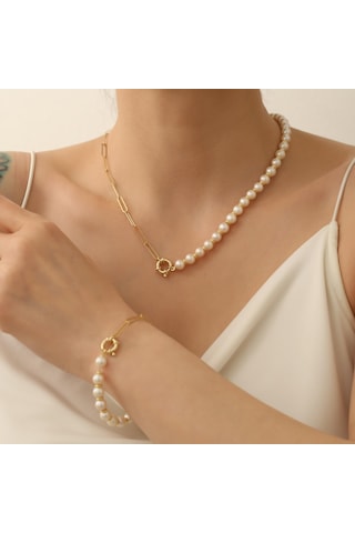 925 Ayar Gümüş Creamrose Tatlı Su İncisi Set-7.50mm