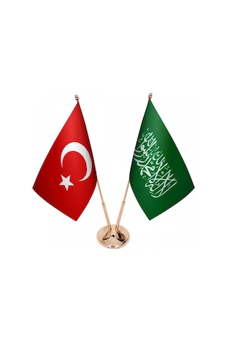 Masa Üstü Yeşil Kelimei Tevhid Bayrağı Türk Bayrağı İkili Pirinç
