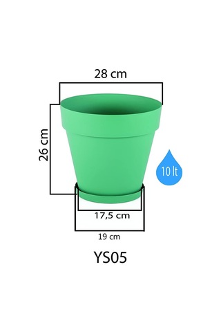 Ys05 Yalı Saksı Drenaj Aparatlı Tabaklı Dekoratif Saksı 28cm, 10 Litre Antrasit