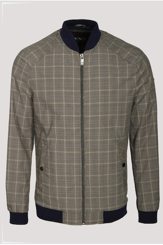 Erkek Camel Bomber Ceket Keten Karışım Slim Fit Ekose Kare Desenli Ribana Ince Astar Ceket Ncs Jeans 4984-Camel