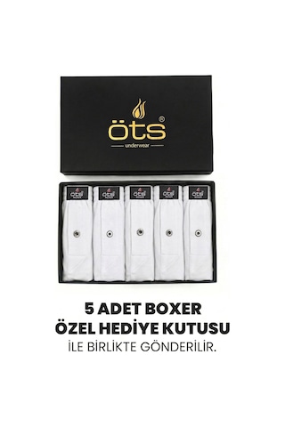 Öts Premium 5'li Erkek Boxer Düğmeli, Süprem - Hediye Kutulu, %100 Pamuk, Beyaz