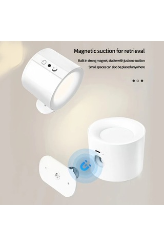 Motion003 Led Manyetik Duvar Aplik Lambası Beyaz Usb Şarjlı Kumandalı 3 Renk Kısılabilir 360 Dönebilir Beyaz