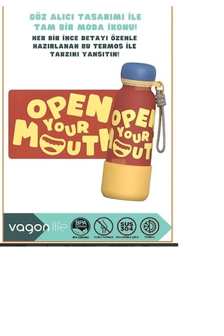 Vagonlife Vagonlıfe 550 Ml Çelik Termos Matara 6 Saat Sıcak Soğuk Plastik Korumalı Sızmaz Koku Yapmaz Kırmızı - Sarı